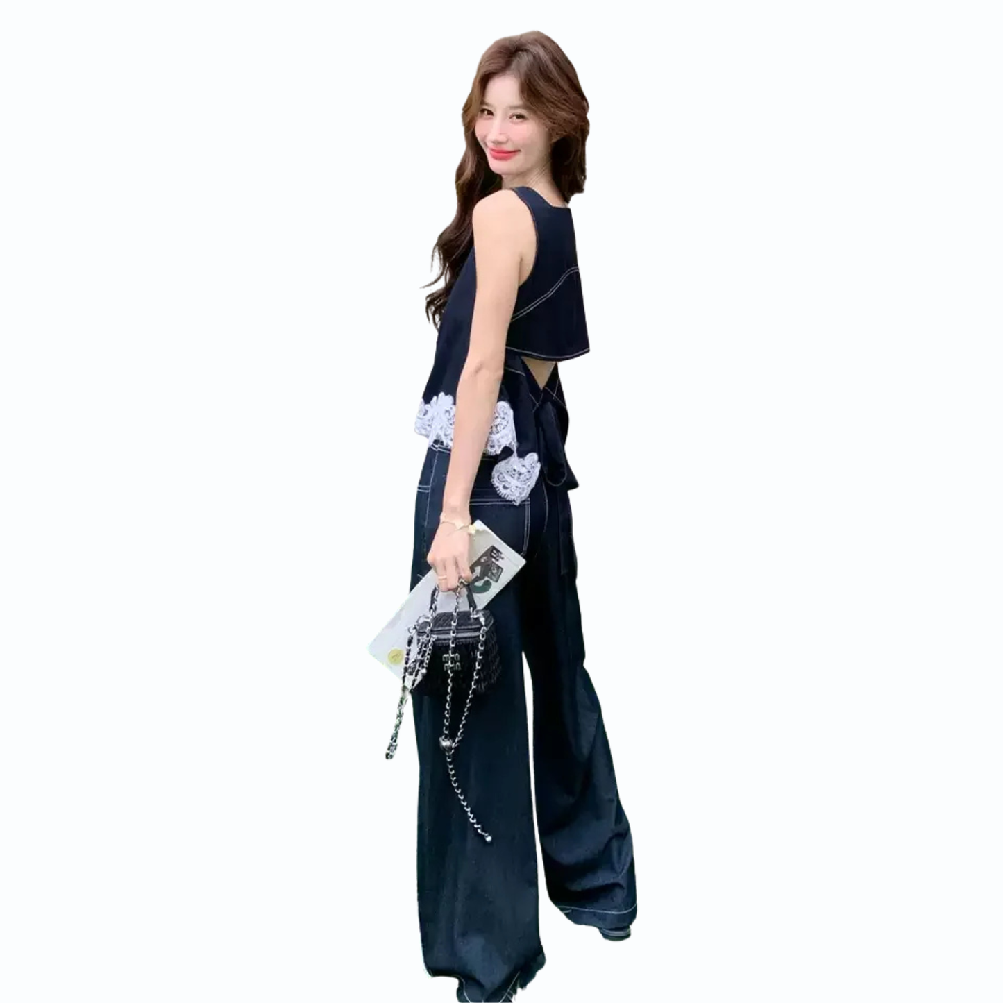 レースデザインワイドパンツセット