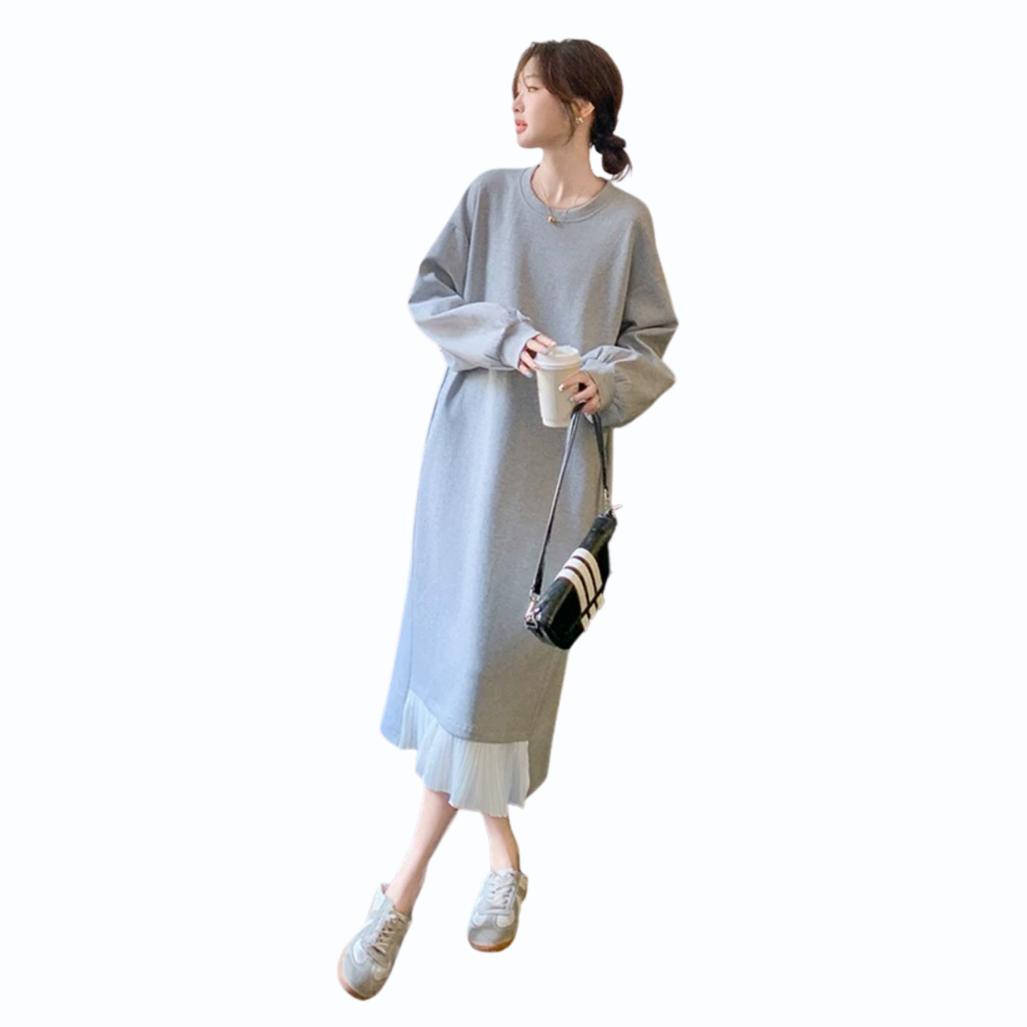 裾プリーツレイヤードスウェットワンピース