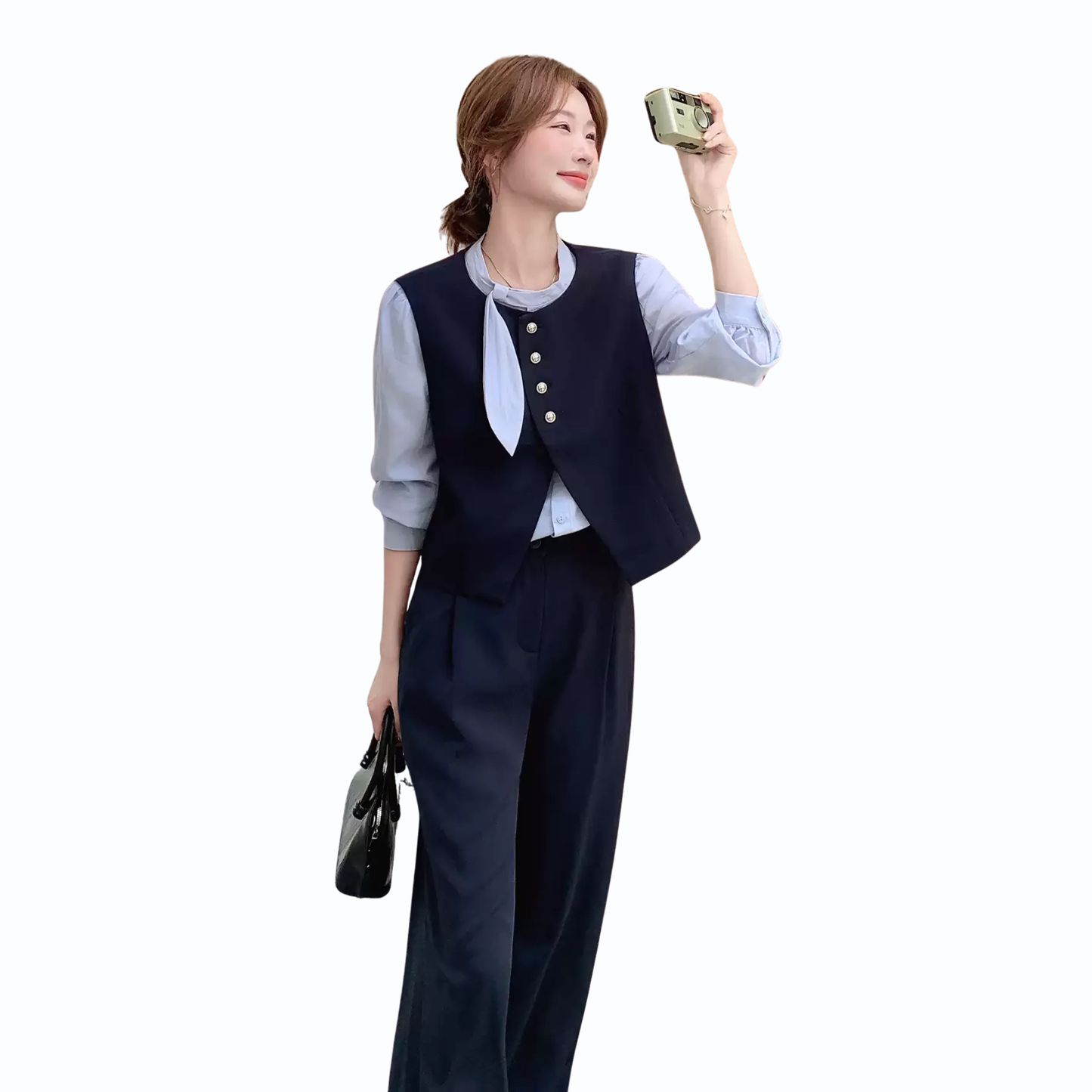 リボンカラー3ピースレイヤードセットアップ
