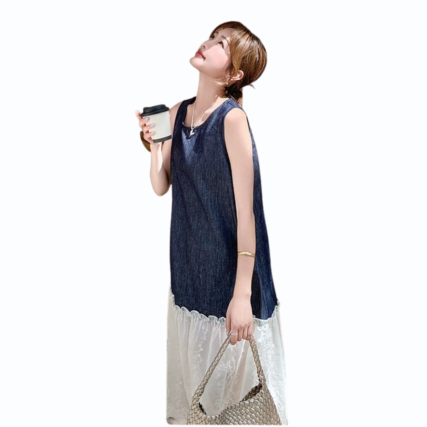 レースヘムノースリーブワンピース