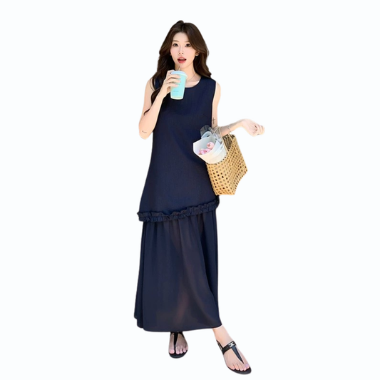 シフォン切替ロングワンピース