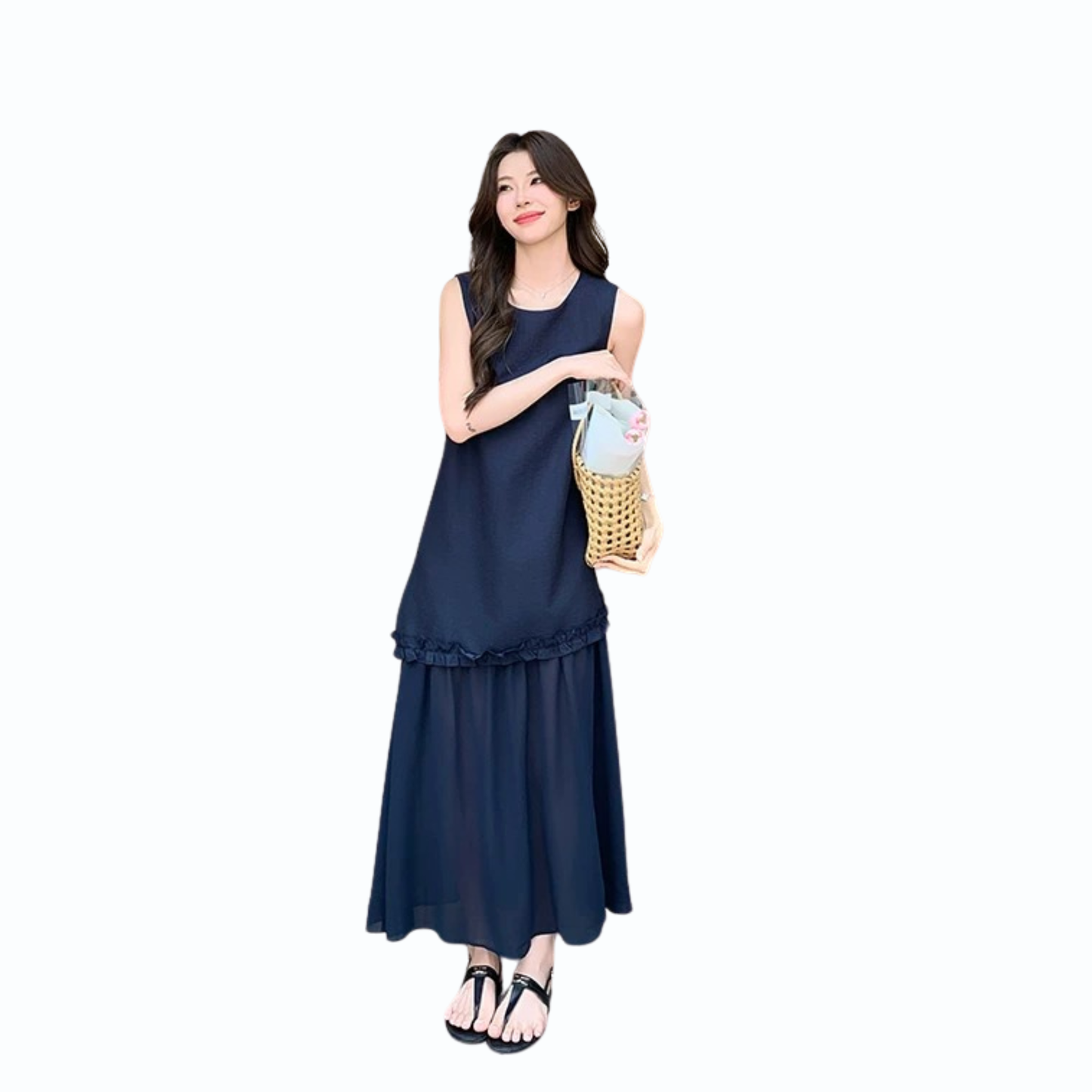 シフォン切替ロングワンピース