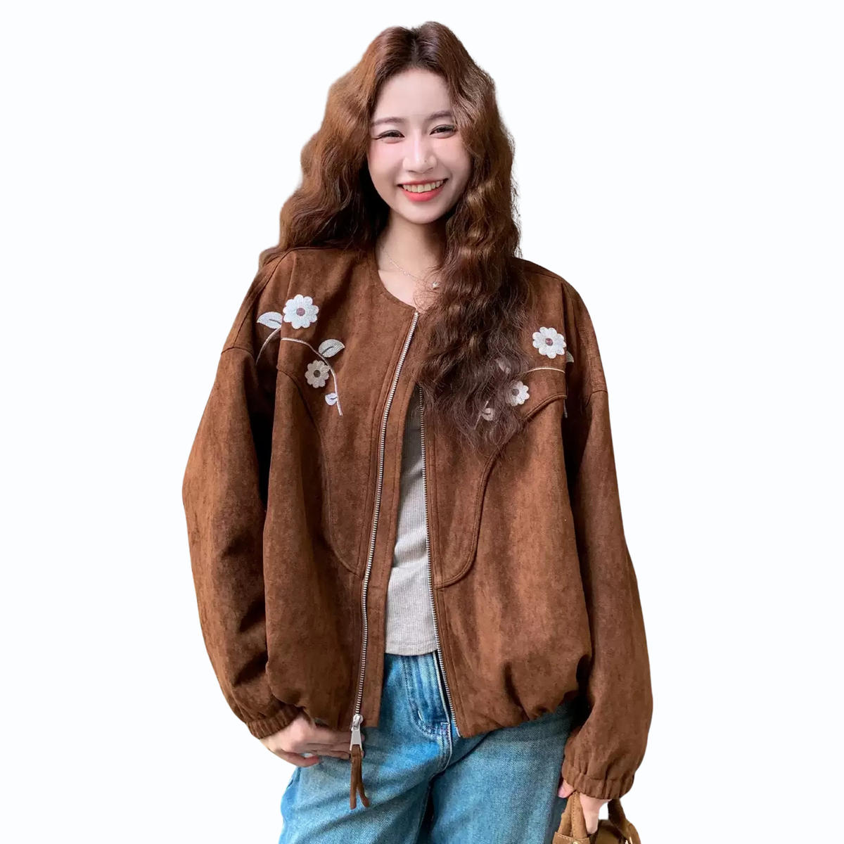 フラワー刺繍スエードライクブルゾン