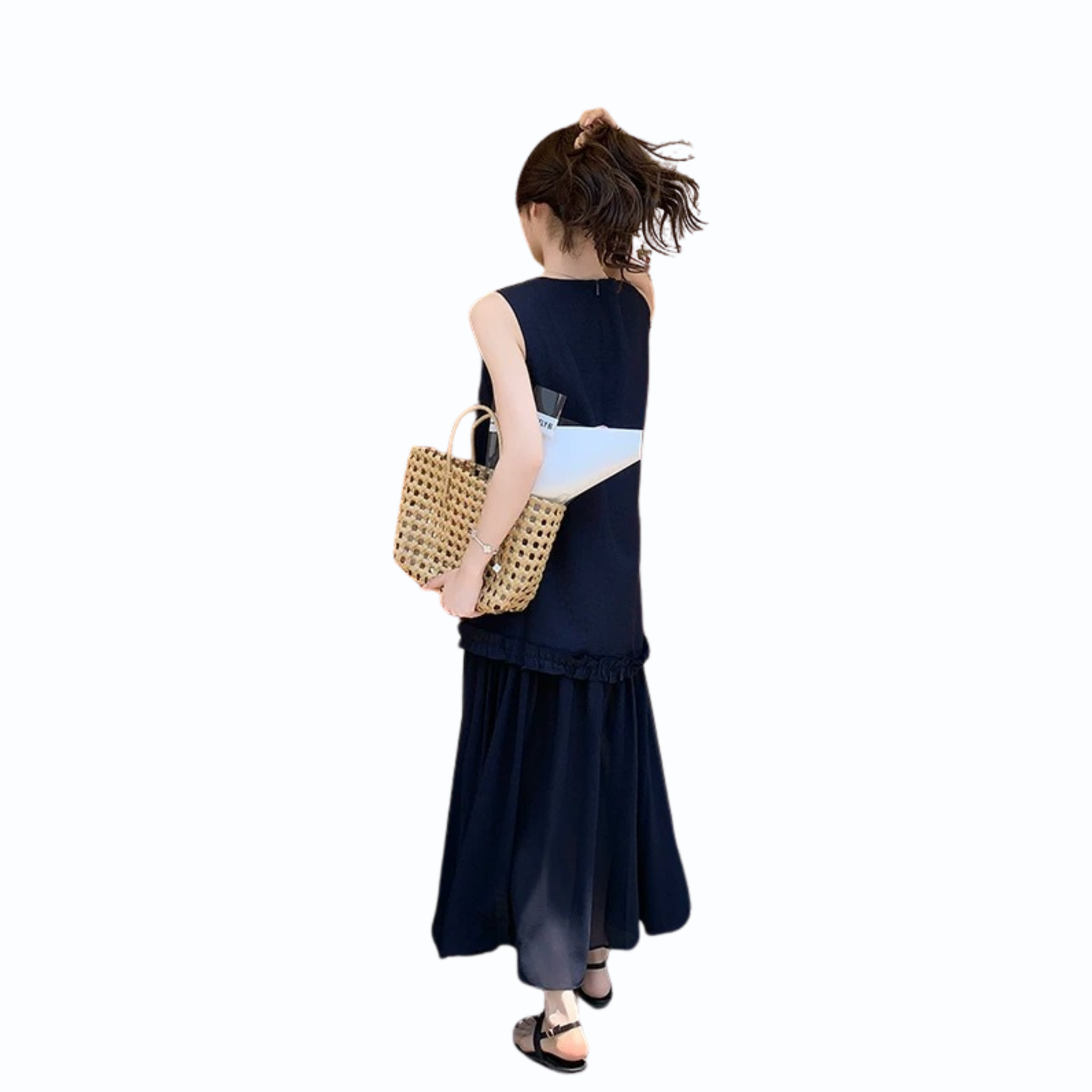 シフォン切替ロングワンピース