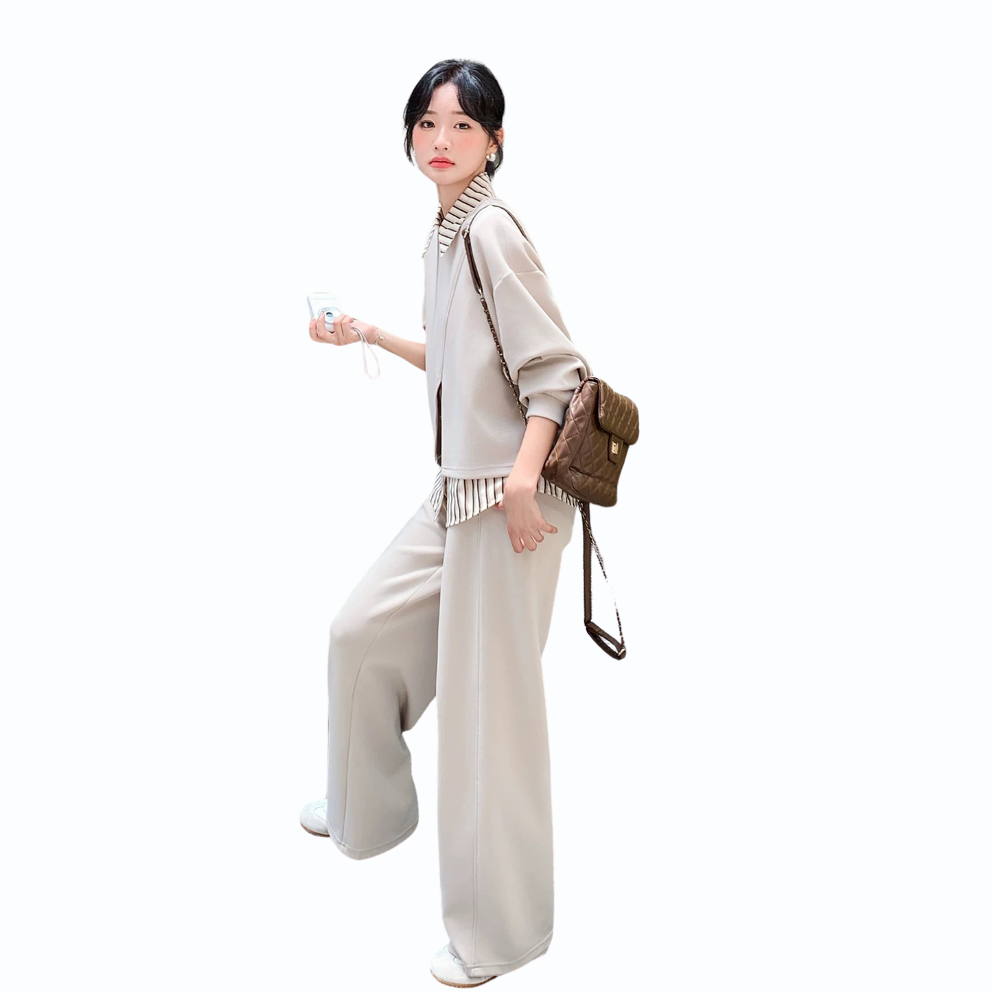 ストライプシャツレイヤード3点セットアップ
