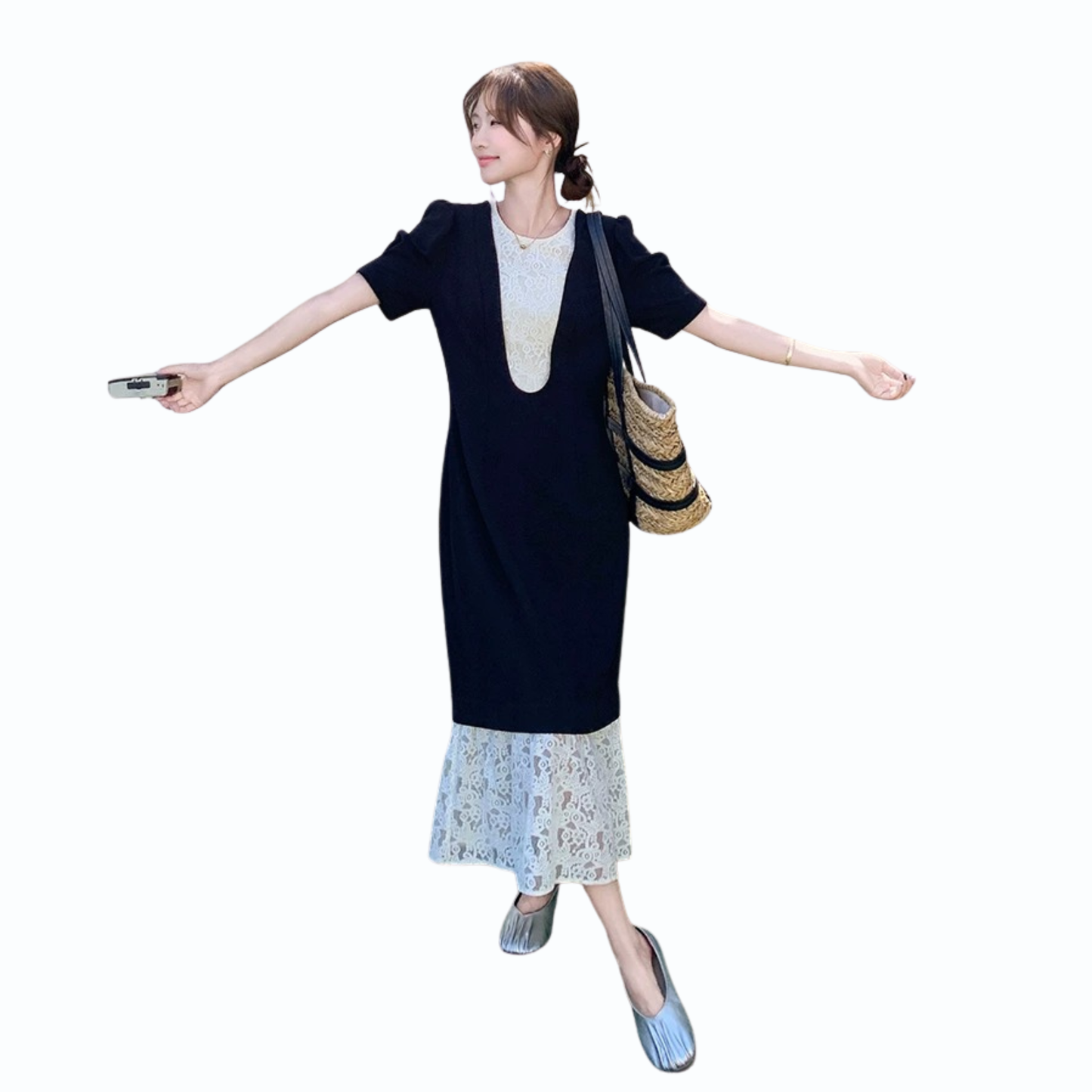 レースレイヤードフレンチワンピース