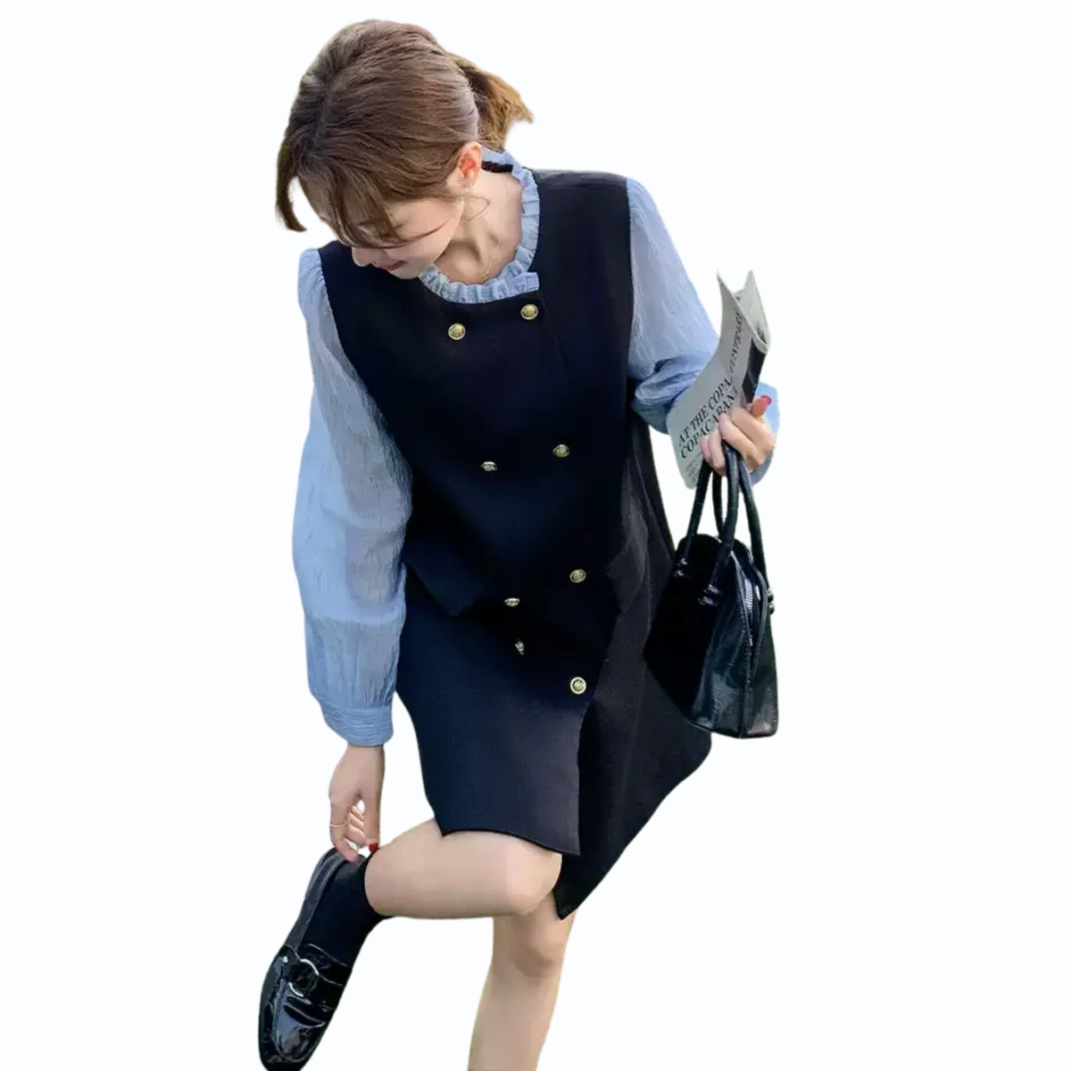 フリルブラウス風レイヤードワンピース