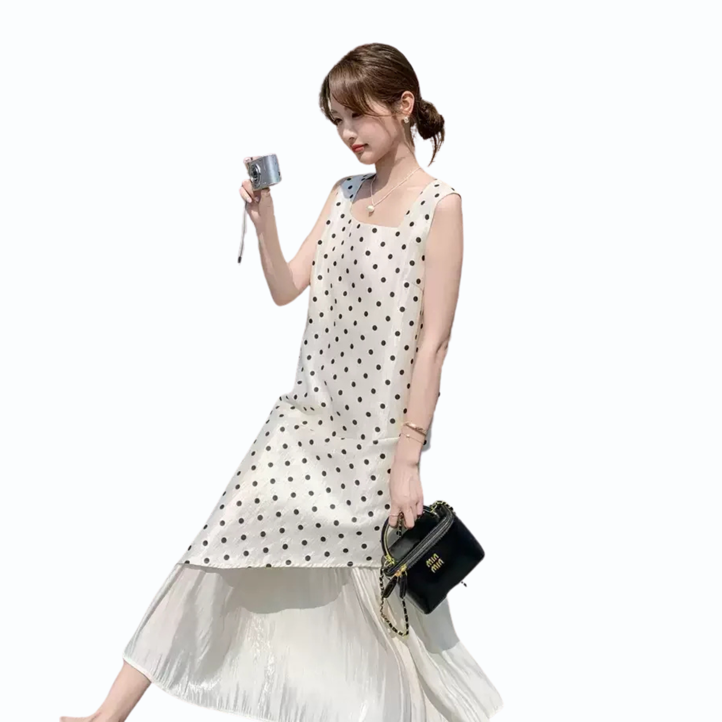 ドットシフォンレイヤードロングワンピース