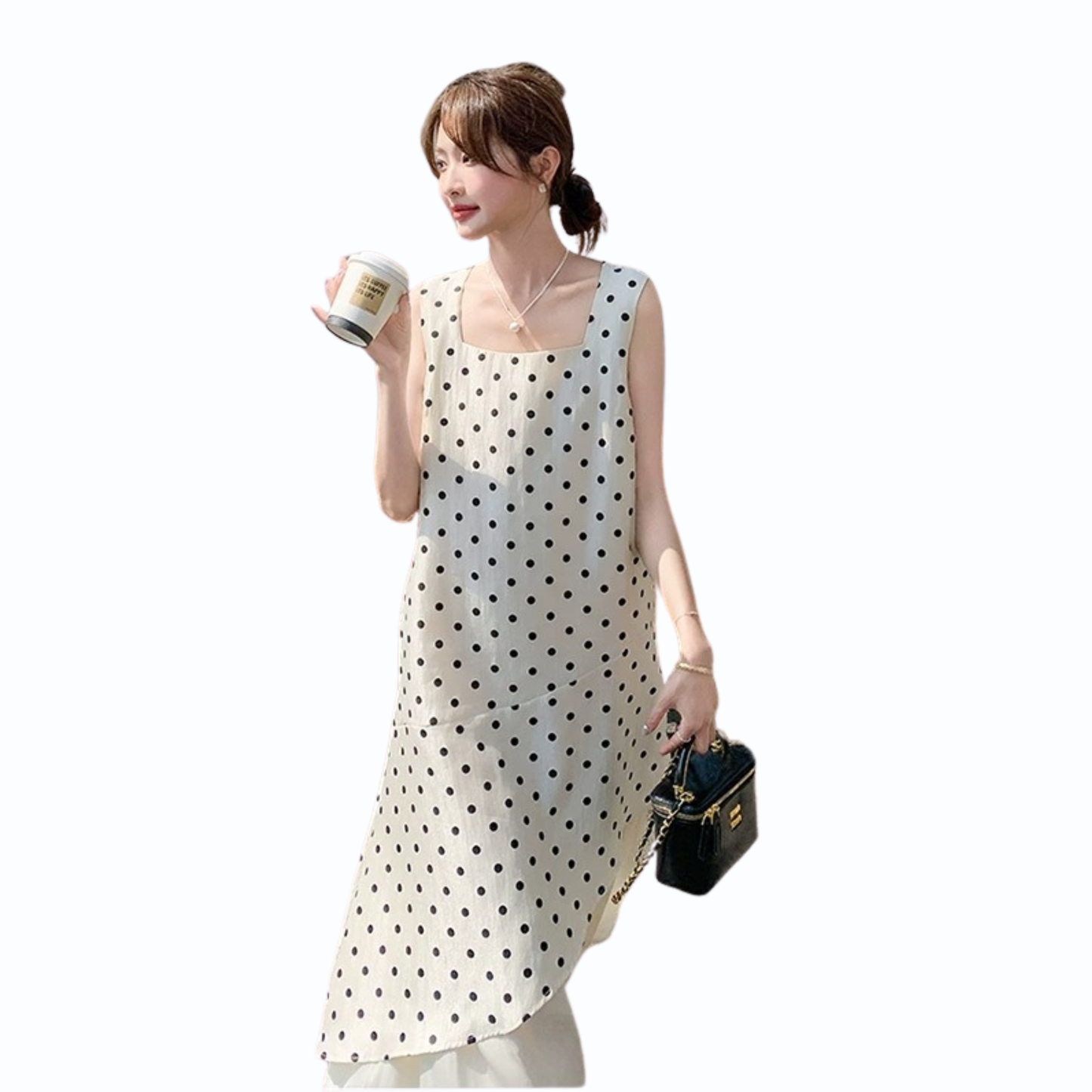 ドットシフォンレイヤードロングワンピース