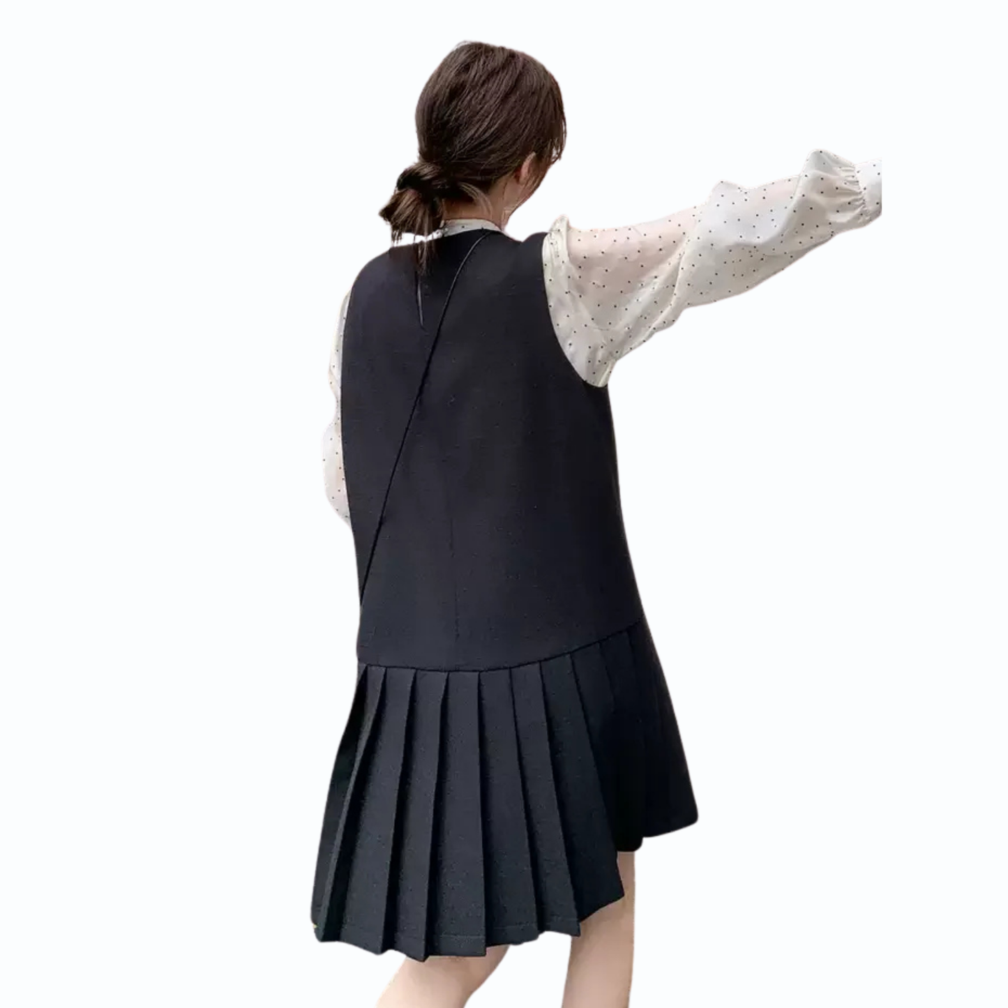 ドットシアーブラウス×プリーツワンピースセット